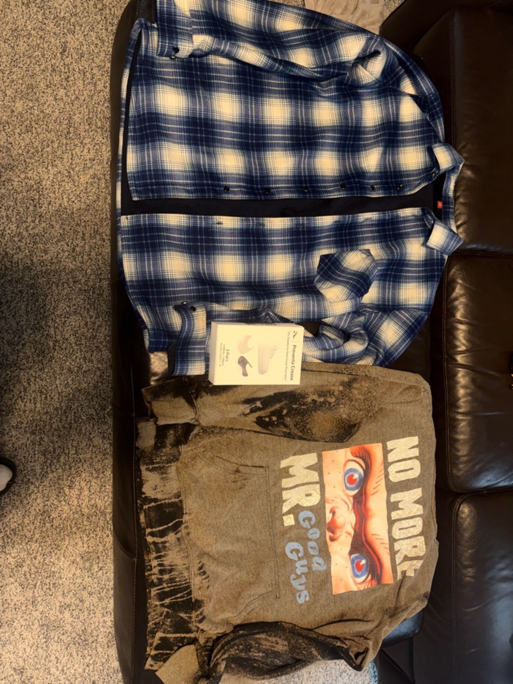 Blue and White Plaid Men’s Button-Up Shirt (BOTH FIT CLOSE TO A OVERSIZE MEDIUM)